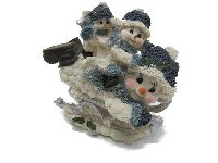 Schneemannkinder auf Schlitten WEISS-BLAU 16cm