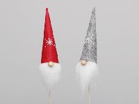 Zipfelmützenwichtel-Stecker GRAU-ROT 9cm GL:29,5cm 217335