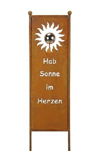 Gartenstecker Stele mit Spruch Roststecker GL:118 Kugel Ø9cm Hab Sonne im Herzen 30x88cm