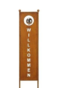 Stele WILLKOMMEN mit Kugel ROST 481005 Kugel Ø 9 cm 25x92cm GL:116cm Eisen