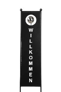 Stele WILLKOMMEN mit Kugel SCHWARZ MATT Kugel Ø 9cm 25x92cm GL:116cm Eisen 481005