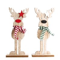 Rentier Rudolph NATUR-ROT-GRUEN 47399 11x4,5x24,5cm auf Holzsockel