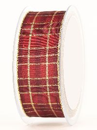 Band Weihnachtskaro kaminrot-gold 86340 B:40mm L:20m
